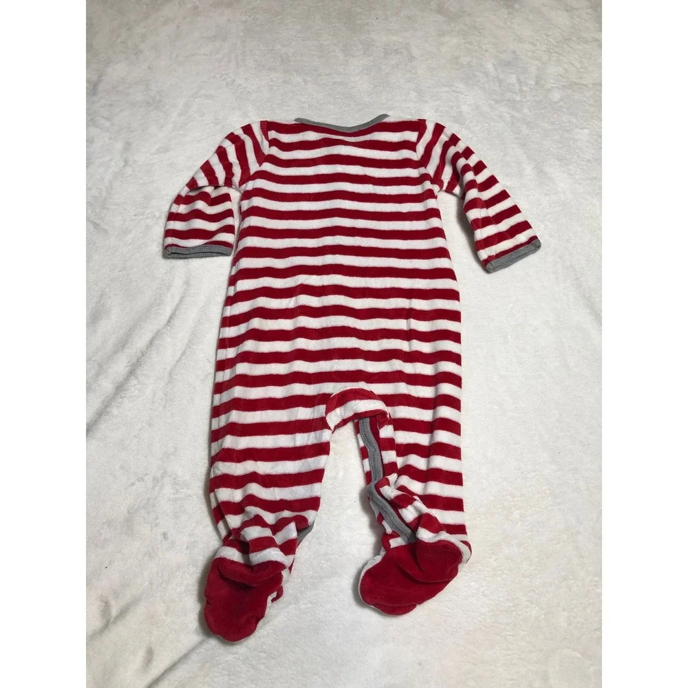5/$25 Carter's Footed Fleece Pajamas 9 Months Red White Santa Striped Sleeper